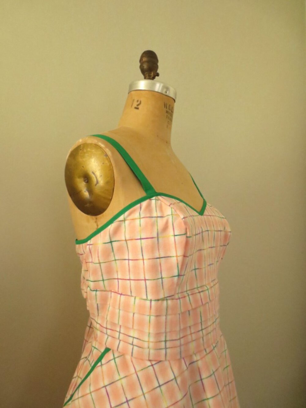 Unique Vintage Pink & Green Plaid Fit & Flare Cotton Dress - Picture 5 of 15